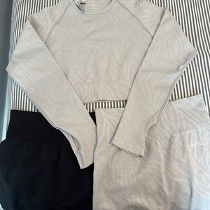 AYBL Gray Zebra Print Crop Top and Biker Shorts Set